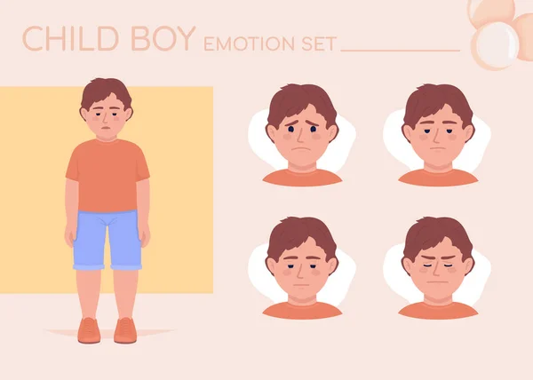 Ashamed Little Boy Semi Flat Color Character Emotions Set Editable — Stock vektor