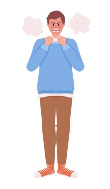Angry nervous man holding fists semi flat color vector character. Editable figure. Full body person on white. Aggression simple cartoon style illustration for web graphic design and animation