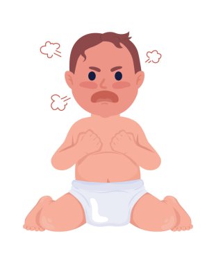 Angry baby boy with red face semi flat color vector character. Editable figure. Full body person on white. Strong emotion simple cartoon style illustration for web graphic design and animation