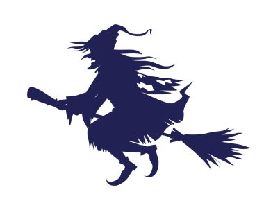 Witch riding broom semi flat color vector character. Editable figure. Full body person on white. Folklore character simple cartoon style illustration for web graphic design and animation