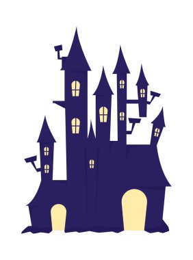 Creepy castle semi flat color vector object. Full sized item on white. Haunted mansion. Towers and windows. Large building simple cartoon style illustration for web graphic design and animation