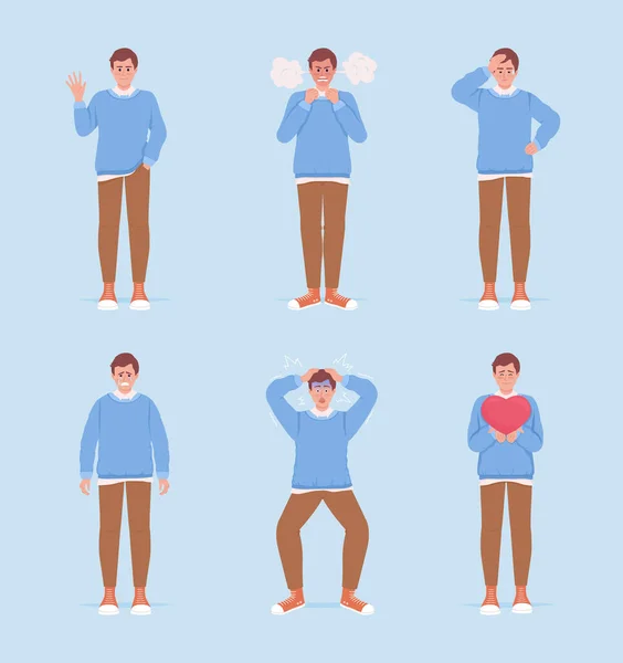 Men Demonstrating Different Emotions Semi Flat Color Vector Characters Set — Stock Vector