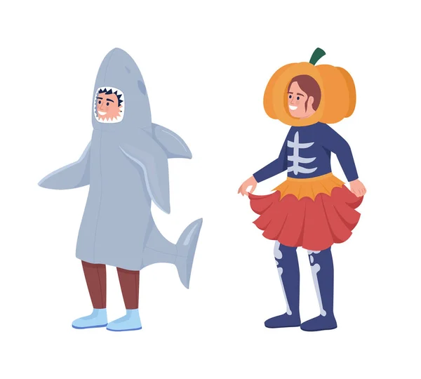 Kids Costumes Semi Flat Color Vector Character Set Editable Figures — Stockvector