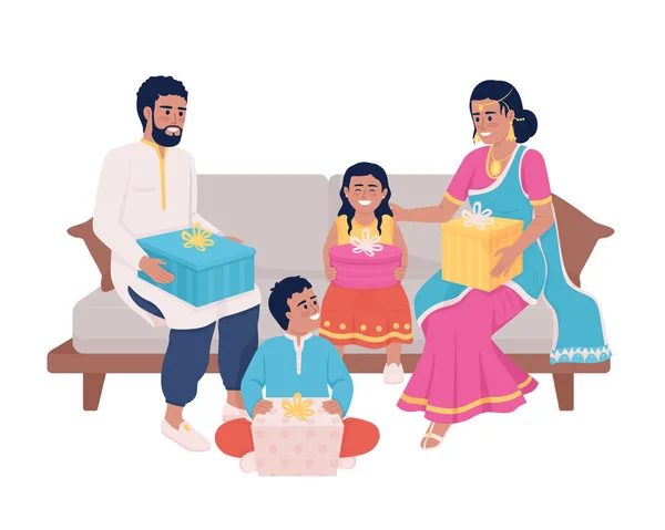 Family Members Exchanging Gifts Festival Semi Flat Color Vector Characters — Stock Vector