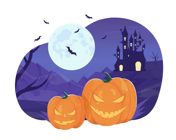 Halloween Dýně Úplňku Vektor Izolované Ilustrace Jack Lucerny Straší Hrad — Stockový vektor