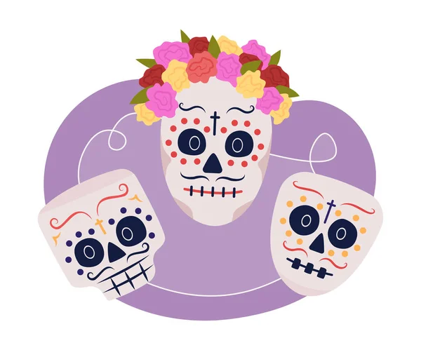 Calavera Skull Masks Vector Isolated Illustration Dia Los Muertos Decorations — Stock Vector