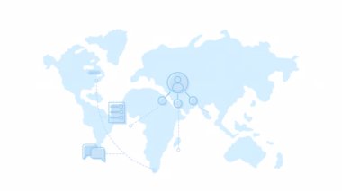 Dünya çapında canlı bağlantı nesnesi. Ağ erişimi olan bir siluet haritası. Alfa kanallı tam boyutlu 4k görüntü. Hareket grafik tasarımı ve animasyonu için mavi renk çizimi