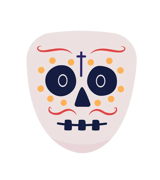 Day Dead Esqueleto Semi Plana Cor Vetor Personagem Rosto Máscara — Vetor de Stock