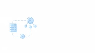 Animasyon bilgisayar ağı elemanları. Bağlantılar ve erişim. Alfa kanallı tam boyutlu 4K video görüntüleri. Hareket grafik tasarımı ve animasyonu için Pastel mavi renk çevresi çizimi