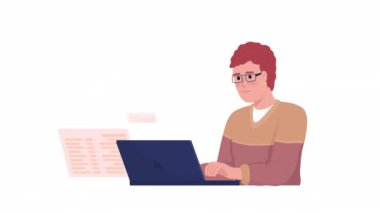 Animasyon ağ geliştirici karakter. Alfa kanallı yarım vücut 4K video görüntüsü. Yazılım mühendisliği. Hareket grafik tasarımı ve animasyonu için renkli çizgi film stili çizimi