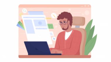 Animasyon izole grafik sanatçısı. Serbest sanat yönetmeni. Alfa kanallı 4K video görüntüleriyle donatılmış düz 2D karakter. Yaratıcı profesyonel. Cep telefonu, web sitesi ve sosyal medya için renkli animasyon