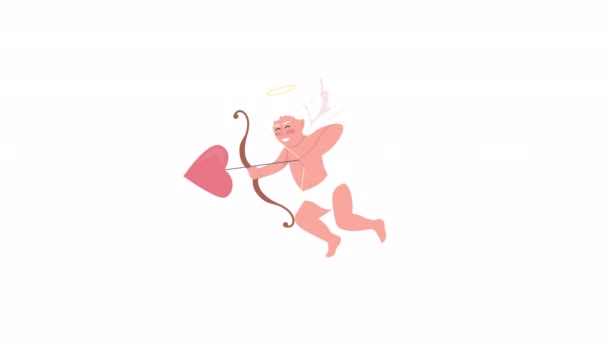 生动可爱的丘比特角色 带着弓箭的小天使全身扁平人Hd视频视频视频与阿尔法通道 动感平面设计和动画用彩色卡通画 — 图库视频影像