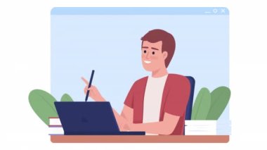 Animasyon yalıtılmış yaratıcılık. Pazarlama müdürü. Alfa kanallı 4K video görüntüleriyle donatılmış düz 2D karakter. Fikir üretmek için beyin fırtınası. Cep telefonu, web sitesi ve sosyal medya için renkli animasyon