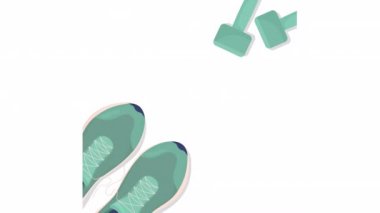 Metinli animasyon sahnesi. Fiziksel aktiviteler için motivasyon. Alfa kanallı düz görüntü HD video görüntüleri. Renkli çizgi film stili çizim animasyonu. Kullanılan Neucha yazı tipi