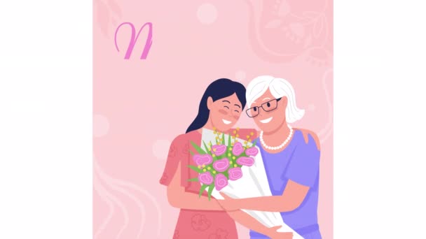 Animado Celebrar Madre Día Tarjeta Agradece Mamá Con Gratitud Looped — Vídeo de stock