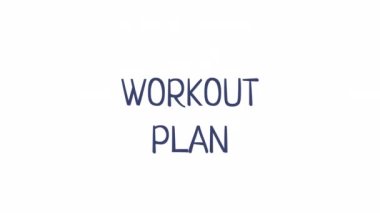 Animasyon egzersiz planı metin şablonu. Düzenli eğitim. Vücut ağırlığı egzersizleri. Alfa kanallı HD video görüntüleri. Kartpostal, kart ve afiş için kısa bir animasyon. Kullanılan Neucha yazı tipi