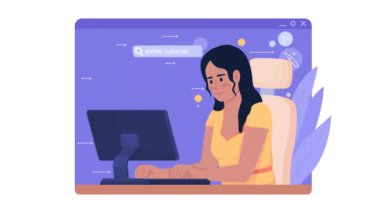 Animasyon izole video eğitimi. E öğreniyor. Talimatlar. Alfa kanallı düz 2D karakter HD video görüntüleri. Web sitesi ve sosyal medya için saydam arkaplan üzerinde renkli animasyon