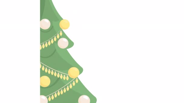 Animated Merry Xmas Scene Text Holiday Party Yule Tree Full — Stock Video