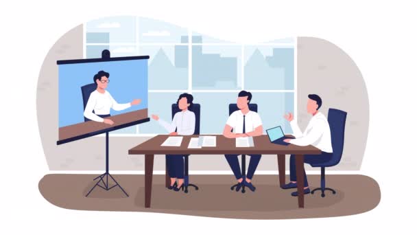 Animated Conference Isolated Scene Virtual Business Team Meeting Teleconference Looped — Video