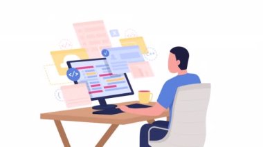 Animated developer flat character. Full body person 4k video footage with alpha channel. Online course. Remote programming job color cartoon style illustration for motion graphic design and animation