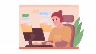 Animasyon izole çalışma programı. Kodlama dilleri öğreniyorum. Alfa kanallı düz 2D karakter HD video görüntüleri. Web sitesi ve sosyal medya için saydam arkaplan üzerinde renkli animasyon