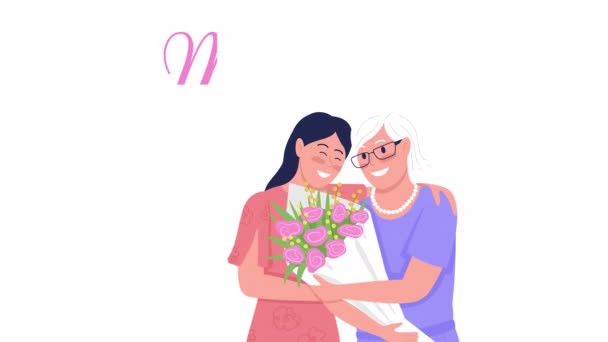 Personajes Animados Felices Con Texto Honrando Mamá Todos Los Días — Vídeo de stock