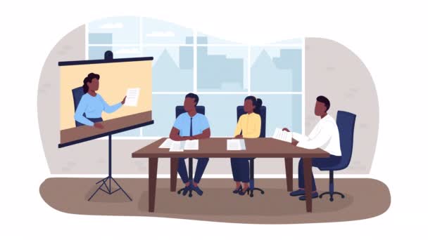 Animated Meeting Isolated Scene Virtual Leadership Summit Looped Flat Characters — Stock video