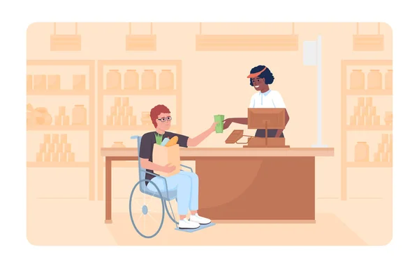 Ilustración Aislada Vectores Para Personas Discapacitadas Comprar Comestibles Personajes Planos — Archivo Imágenes Vectoriales