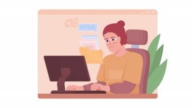 Animasyon izole edilmiş öğrenme HTML. Programlama dili. Alfa kanallı düz 2D karakter HD video görüntüleri. Web sitesi ve sosyal medya için saydam arkaplan üzerinde renkli animasyon