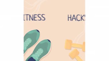 Animasyon ev egzersizleri e-kart planı. Fitness dönüşümü. Alfa kanallı düz renkli HD video görüntüleri. Sosyal medya animasyon tasarımı sonrası. Web afişi, Kart. Kullanılan Neucha yazı tipi