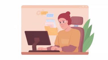 Animasyon izole öğrenme CSS, JS. Programlama kursu. Alfa kanallı düz 2D karakter HD video görüntüleri. Web sitesi ve sosyal medya için saydam arkaplan üzerinde renkli animasyon