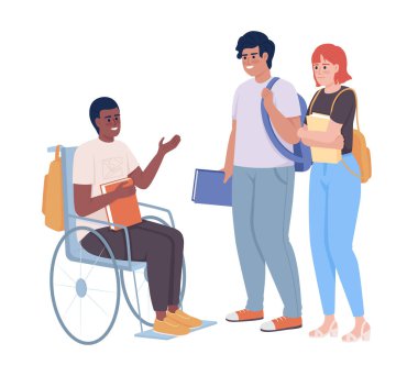 Okulların etkileşim yarı düz renk vektör karakterleri. Düzenlenebilir figürler. Beyazın üstüne tüm vücudu olan insanlar. Web grafik tasarımı ve animasyonu için basit bir karikatür biçimi çizimi