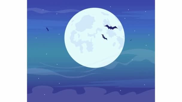 Animált Denevérfalka Illusztráció Vadon Élő Állatok Teliholdas Éjszaka Halloween Van — Stock videók