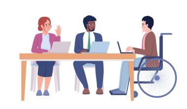 Takım çalışması yarı düz renk vektör karakterleri. Düzenlenebilir figürler. Beyazın üstüne tüm vücudu olan insanlar. Web grafik tasarımı ve animasyonu için işbirliği ve işbirliği basit çizgi film stili çizimi