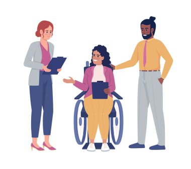 Ofis sohbeti yarı düz renk vektör karakterleri. Düzenlenebilir figürler. Beyazın üstüne tüm vücudu olan insanlar. Web grafik tasarımı ve animasyonu için gayri resmi iletişim basit çizgi film stili çizimi