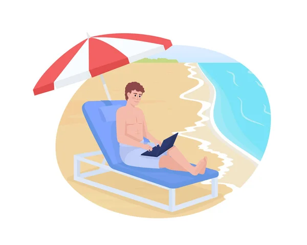 Digital Nómada Estilo Vida Vector Ilustración Aislada Hombre Trabajando Playa — Archivo Imágenes Vectoriales