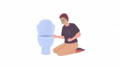 Animasyon kusma karakteri. Mide bulantısı çeken bir erkek. Viral gastroenterit. Alfa kanallı düz insan HD video görüntüleri. Canlandırma için şeffaf arkaplan üzerindeki renkli çizgi film biçimi çizimi