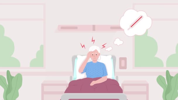 Animated Senior Fever Illustration High Temperature Elderly Patient Covid Risk — Stock Video