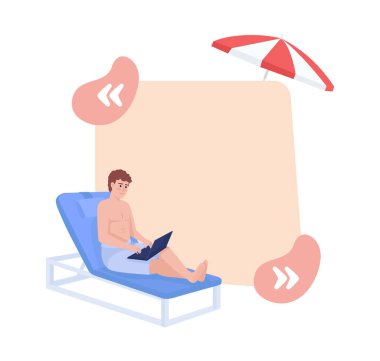 Yaşayan göçebe hayatı düz karakterli ders kutusundan alıntı yapıyor. Tatilde uzaktan çalışıyor. Göçebe seyahat eder. Düzenlenebilir karikatür resimli konuşma balonu. Yaratıcı alıntı beyaz arkaplanda izole edildi