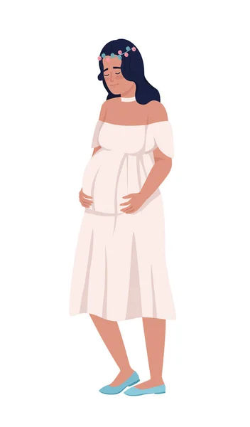 漂亮的怀孕女士半扁平的颜色矢量字符 可编辑的数字 全身白皙的人用于网页平面设计和动画的简单卡通风格插图 — 图库矢量图片