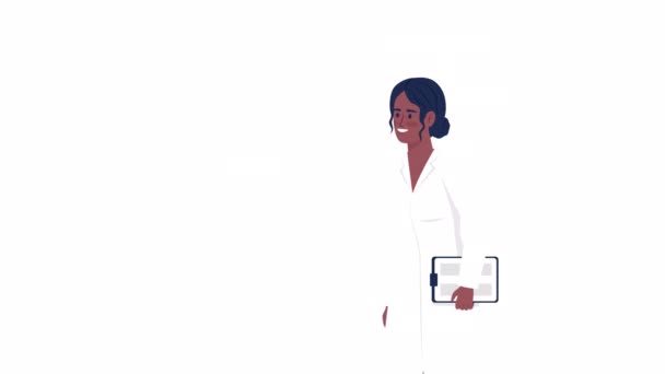 Animierte Lächelnde Arzt Figur Ärztin Gibt Ratschläge Flachbild Videomaterial Mit — Stockvideo