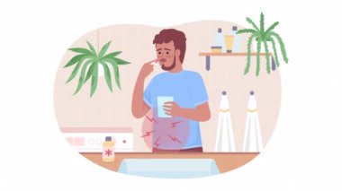 Animasyon mide ağrısı. Gastroenterit tedavisi. Alfa kanallı düz 2D karakter HD video görüntüleri. Web sitesi ve sosyal medya için saydam arkaplan üzerinde renkli animasyon