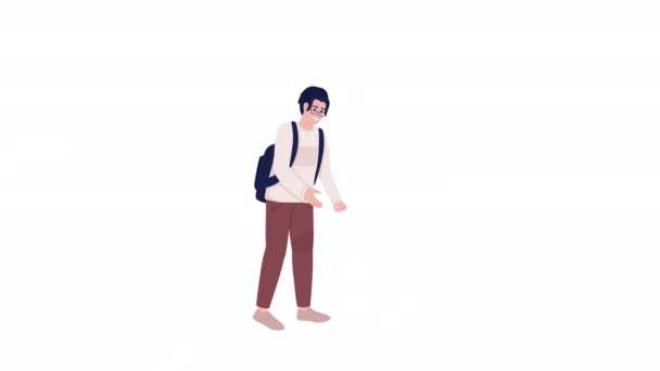 Animated Talking Student Character Male Pupil Backpack Full Body Flat — Stock Video