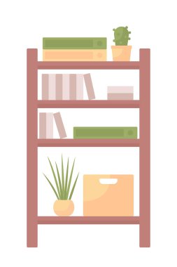 Farklı nesneleri yarı düz renk vektör nesneleriyle dizin. Raf ünitesi. Düzenlenebilir öge. Tam boy beyaz. Web grafik tasarımı ve animasyonu için basit mobilya çizimi