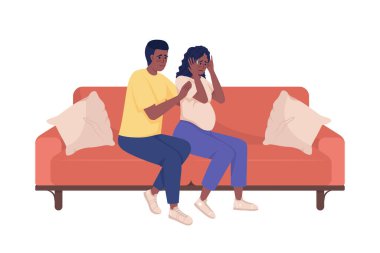 Kocasıyla ağlayan hamile kadın yarı düz renk vektör karakterler. Düzenlenebilir figürler. Beyazın üstüne tüm vücudu olan insanlar. Web grafik tasarımı ve animasyonu için basit panik çizgi film stili çizimi