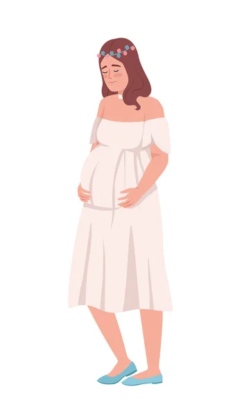 快乐的孕妇抱着肚子半扁平的颜色矢量字符 可编辑的数字 全身白皙的人用于网页平面设计和动画的母爱简单的卡通风格插图 — 图库矢量图片