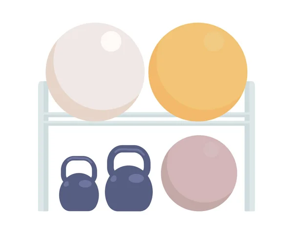 Rack Con Palline Kettlebells Semi Piatto Oggetto Vettoriale Colore Elemento — Vettoriale Stock