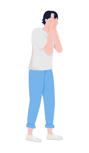 Gråtande Man Semi Platt Färg Vektor Karaktär Depressionssymptom Redigerbar Figur — Stock vektor