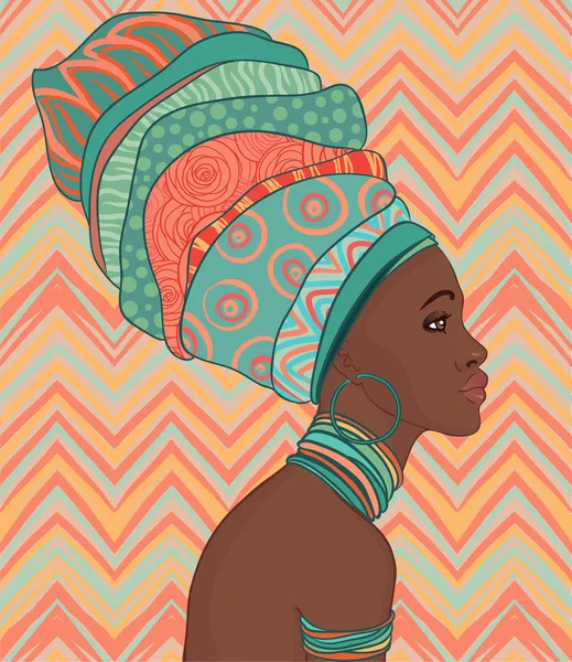 Mujer africana con turbante — Vector de stock