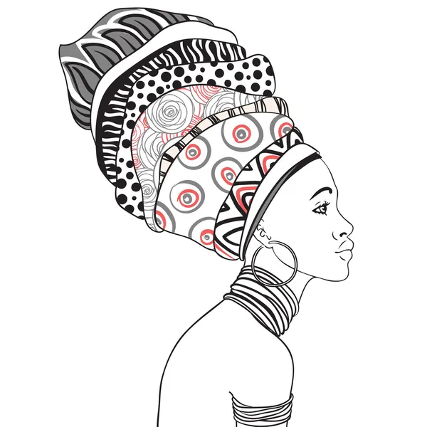 Mujer africana con turbante — Vector de stock